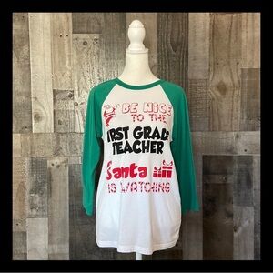 Christmas first grade teacher t-shirt small Santa holiday humor winter school